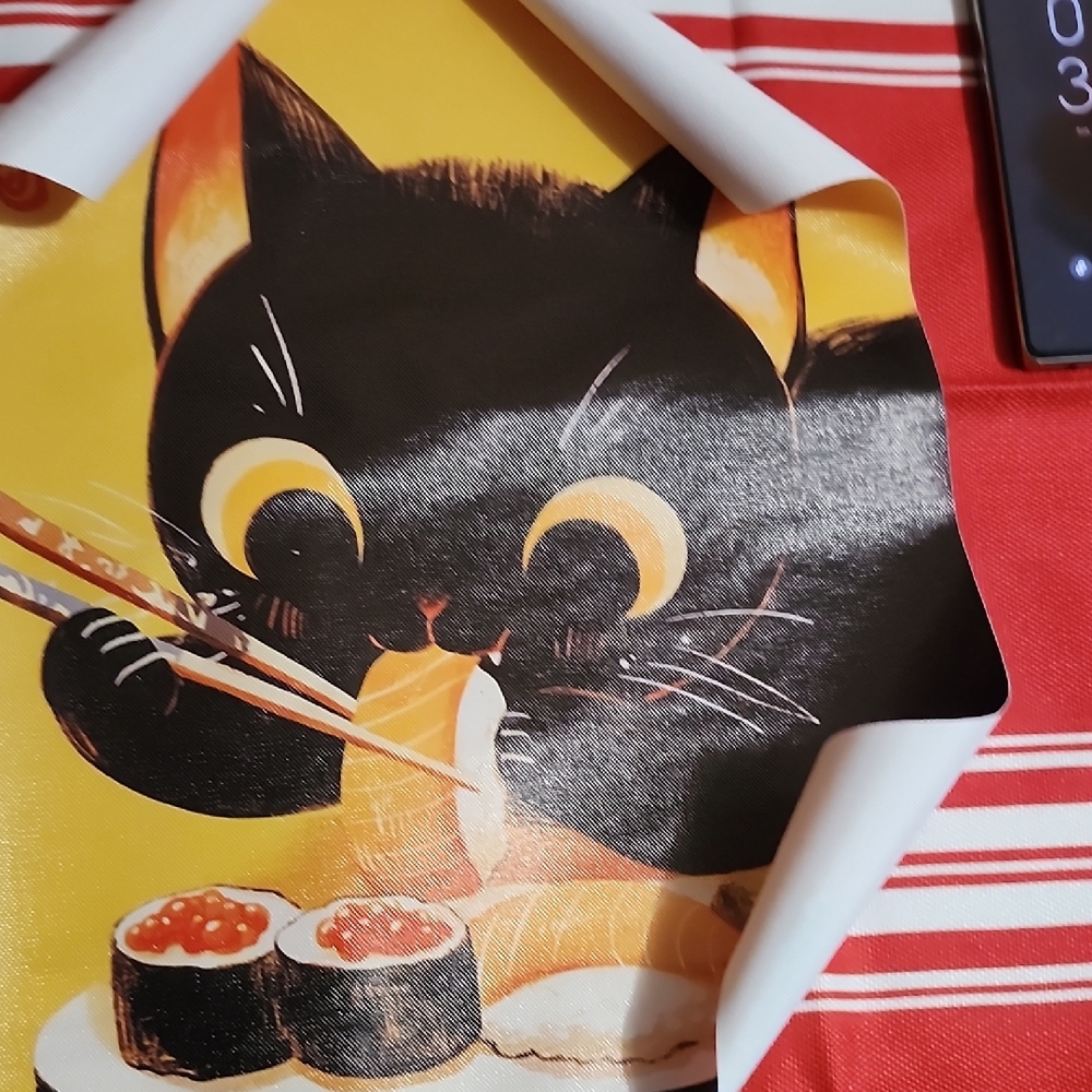 Playful Black Cat Sushi Art Print